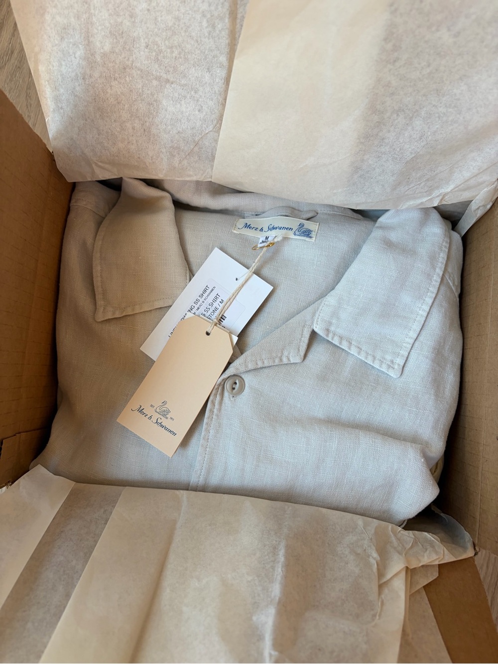 Merz B Schwanen SHIRT03LI Linen Bowling Polo T-Shirt M Light Stone NWT Portugal